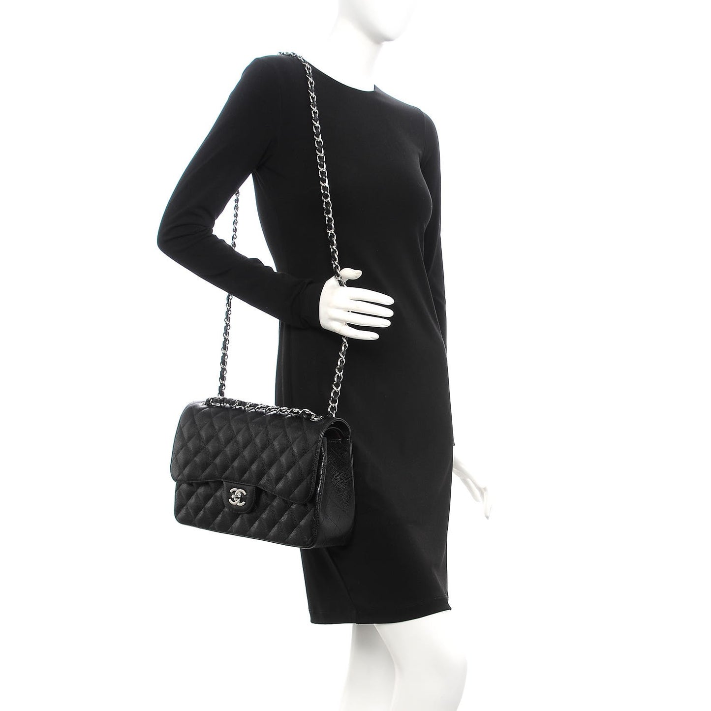 Caviar Quilted Jumbo Double Flap Black