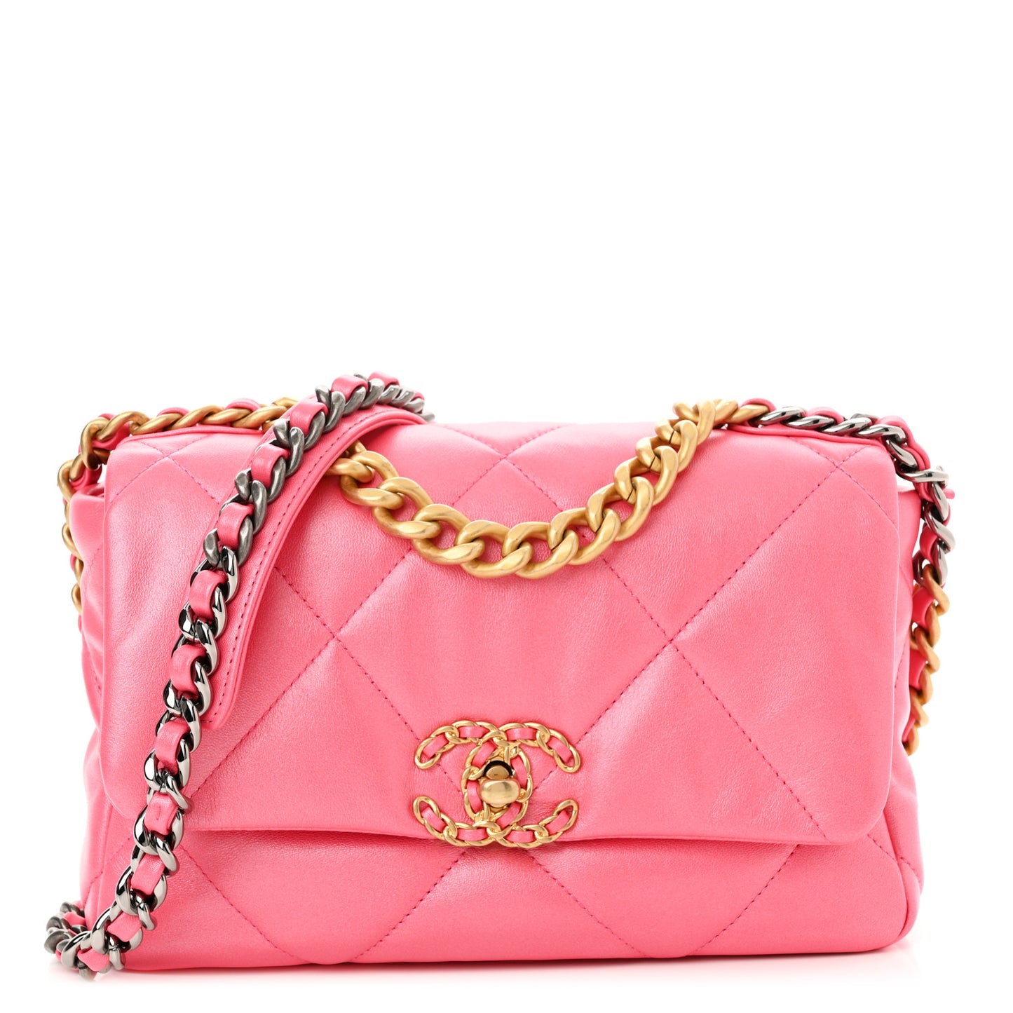 Shiny Lambskin Quilted Medium Chanel 19 Flap Pink