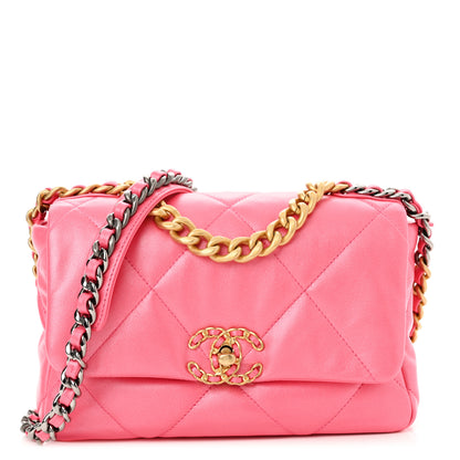 Chanel Shiny Lambskin Quilted Medium Chanel 19 Flap Pink 1 of 10