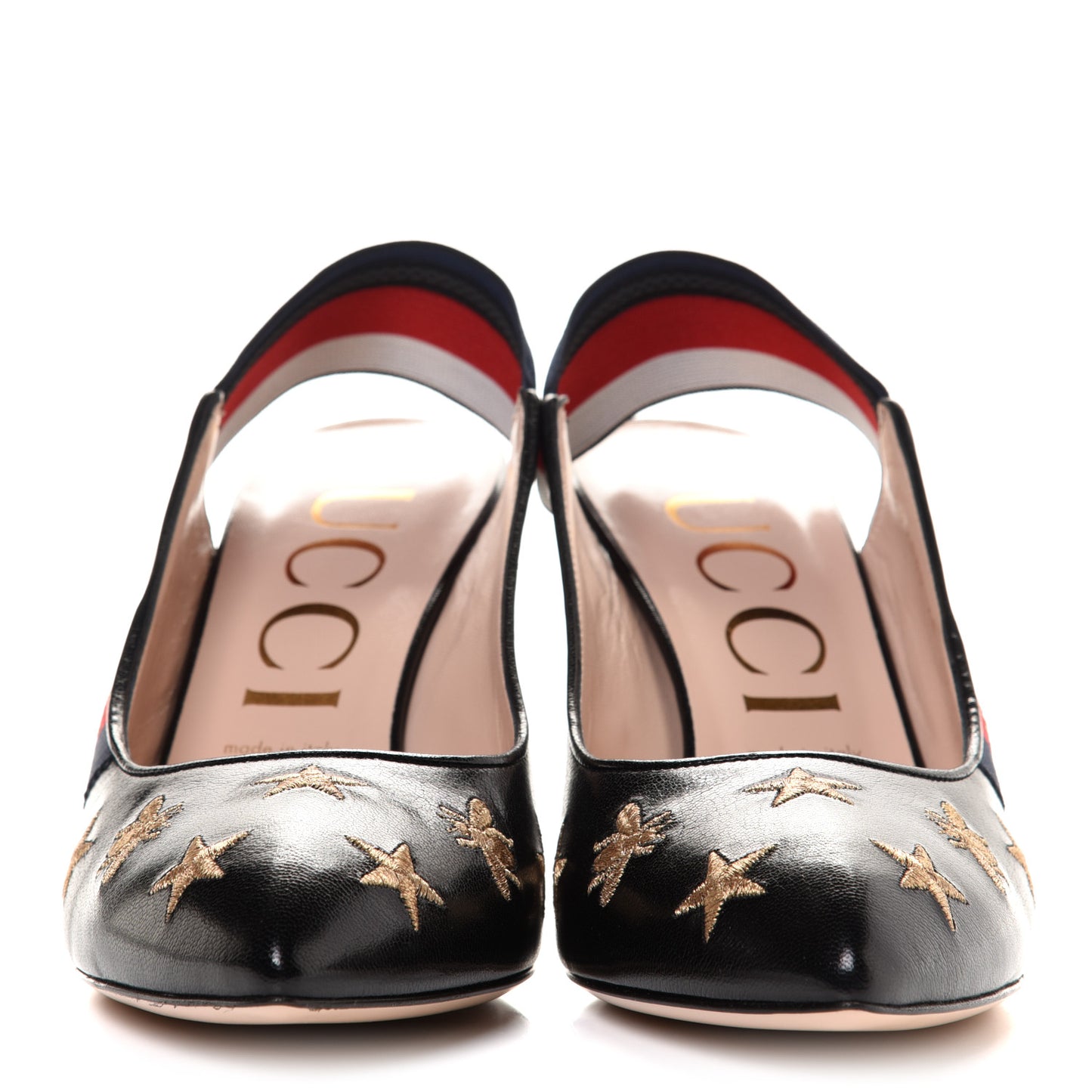Malaga Kid Web Bee Star Embroidered Sylvie Mid Heel Slingback Pumps 40 Black