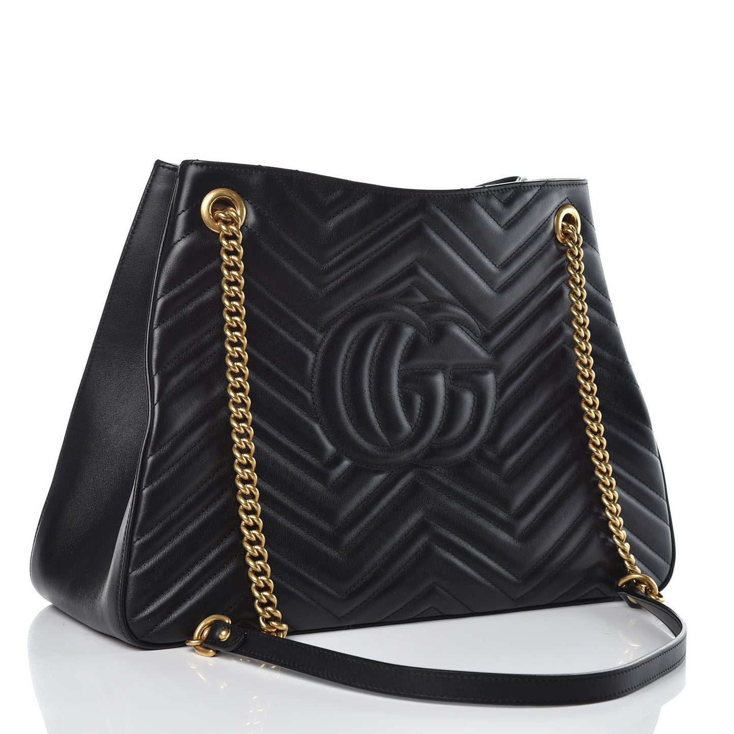 Calfskin Matelasse Medium GG Marmont Shoulder Tote Bag Black