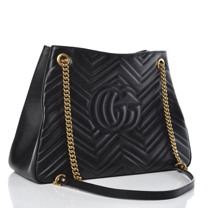 Gucci Calfskin Matelasse Medium GG Marmont Shoulder Tote Bag Black 3 of 13