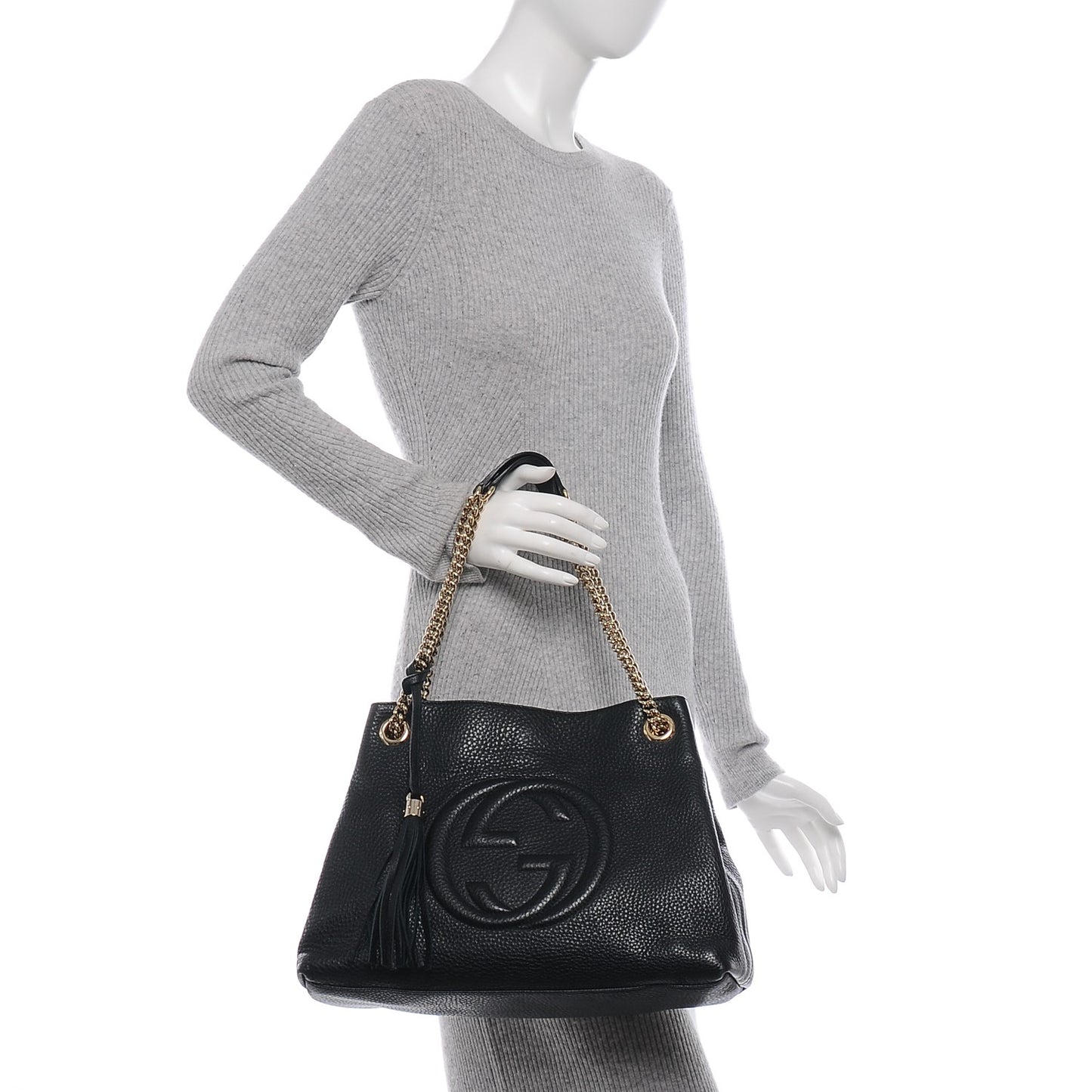 Pebbled Calfskin Medium Soho Chain Shoulder Bag Black