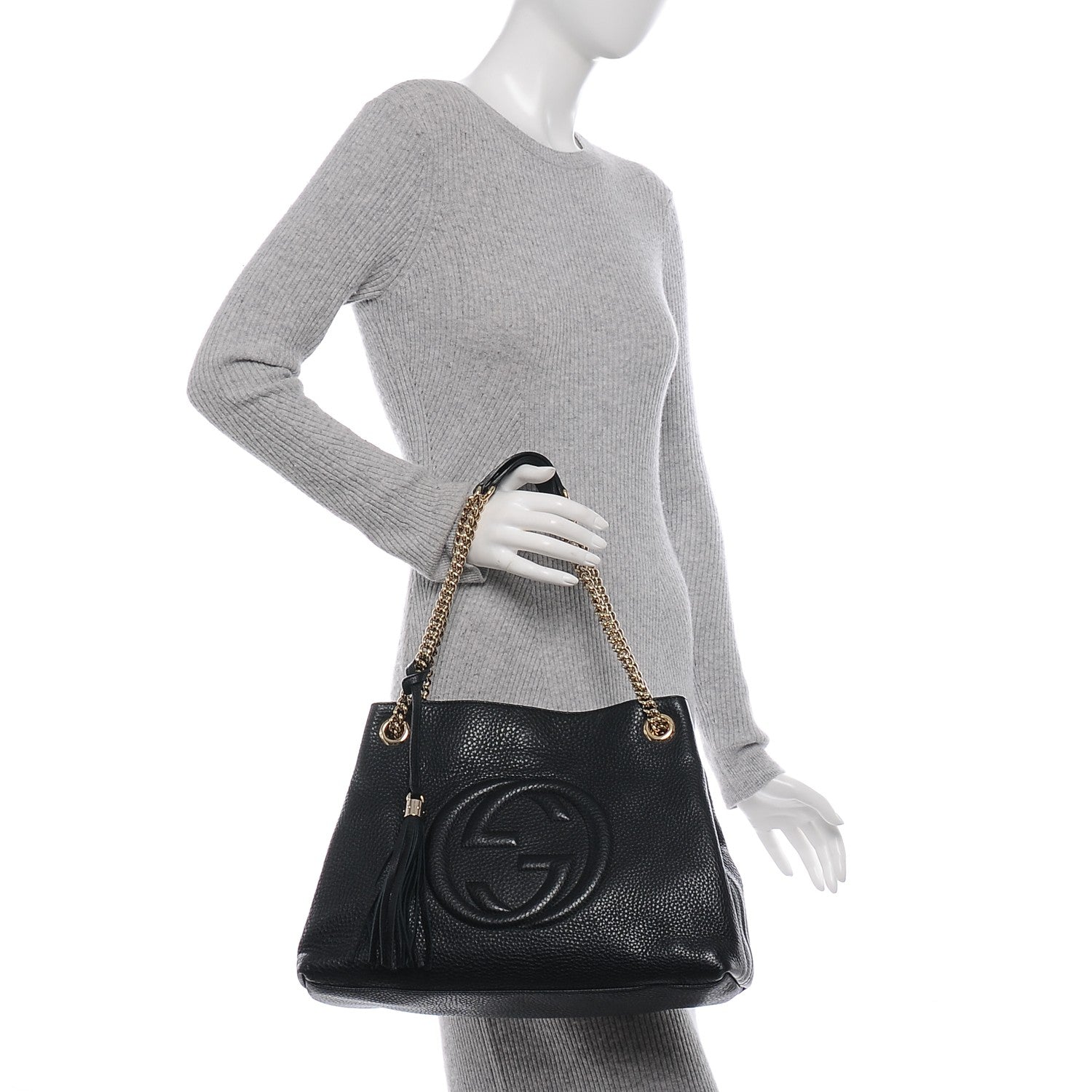Gucci Pebbled Calfskin Medium Soho Chain Shoulder Bag Black 2 of 7