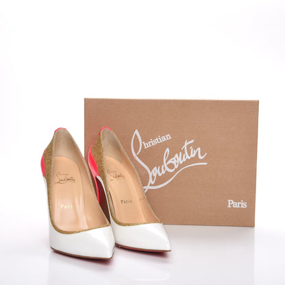 Christian Louboutin Glitter Patent Fluo Tucsick 100 Pumps 38 White Gold 8 of 8