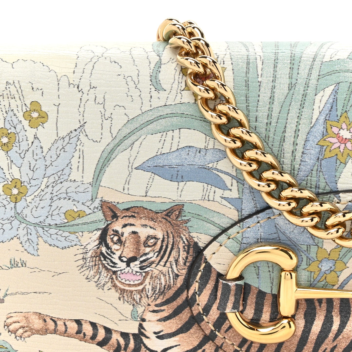 Calfskin Tiger Print Horsebit 1955 Wallet On Chain Multicolor