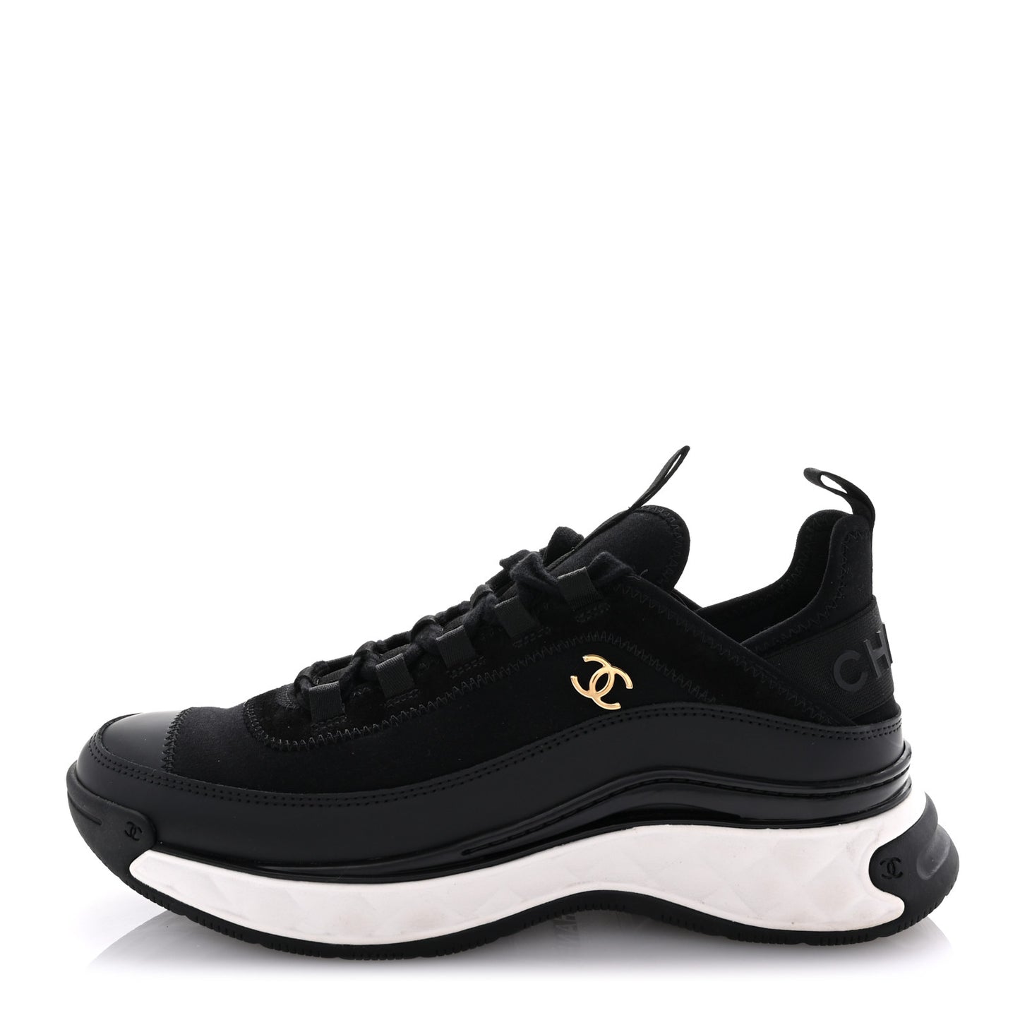 Velvet Calfskin Mixed Fibers CC Sneakers 39.5 Black