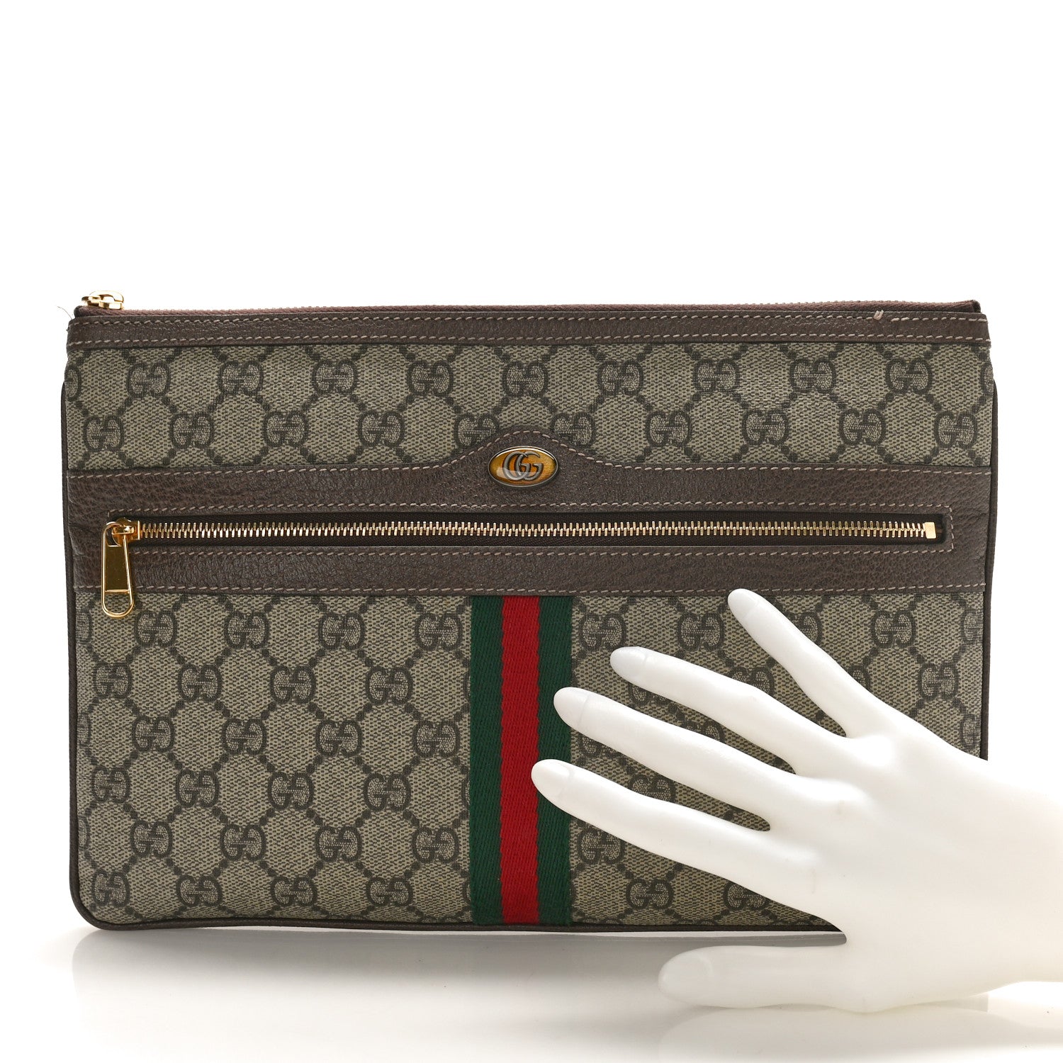 Gucci GG Supreme Monogram Large Ophidia Pouch Clutch Brown 2 of 11