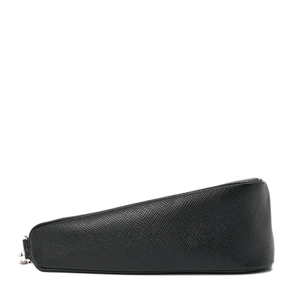 Prada Saffiano Cuir Triangle Logo Embossed Triangle Wristlet Black 4 of 12