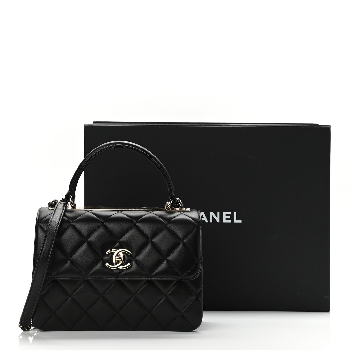 Lambskin Quilted Small Trendy CC Dual Handle Flap Bag Black