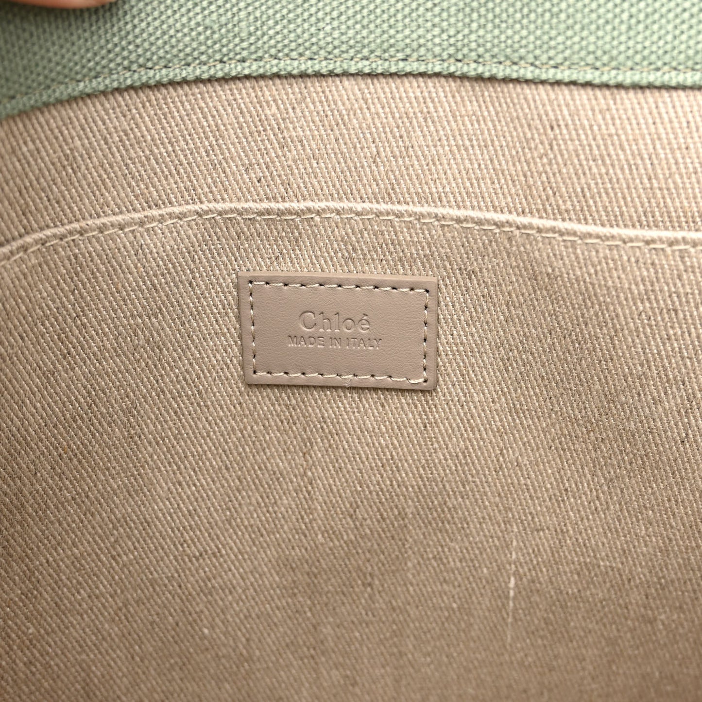 Linen Calfskin Medium Woody Ribbon Tote Warm Green