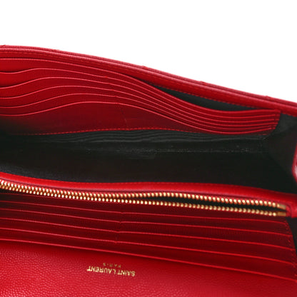 Saint Laurent Grain De Poudre Matelasse Chevron Monogram Chain Wallet New Red 5 of 9