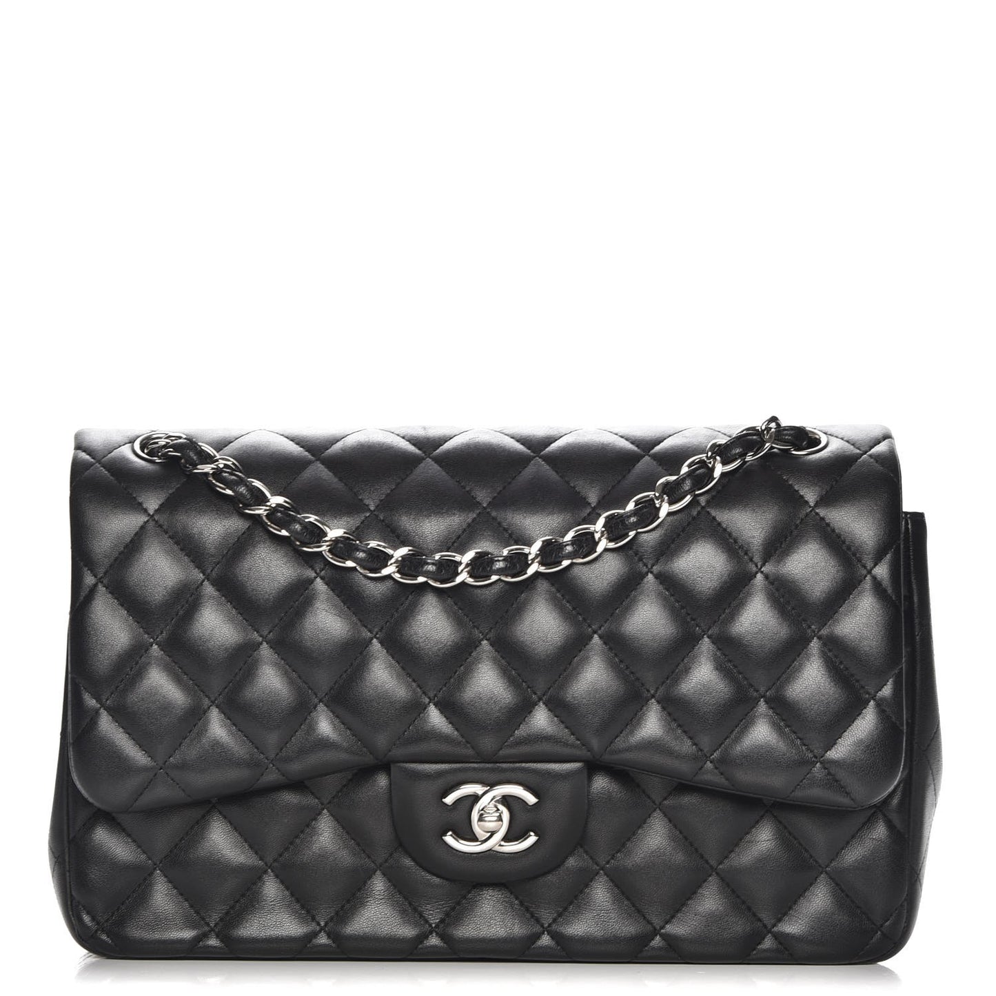 Lambskin Quilted Jumbo Double Flap Black