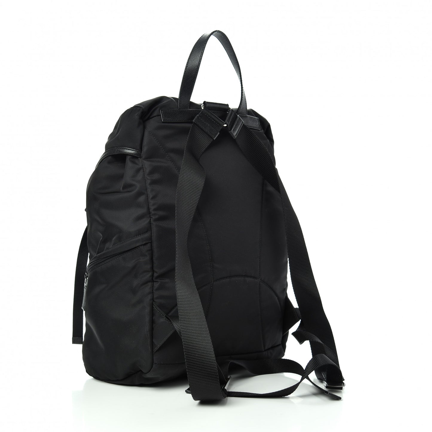 Nylon Vela Saffiano Medium Cinch Backpack Black