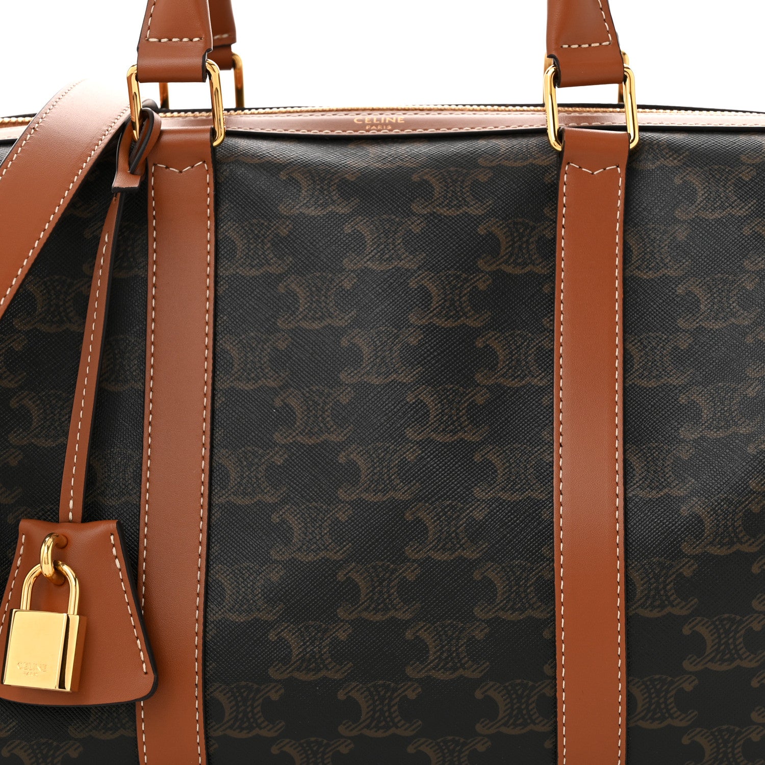 Celine Triomphe Canvas Calfskin Large Boston Bag Tan 8 of 10