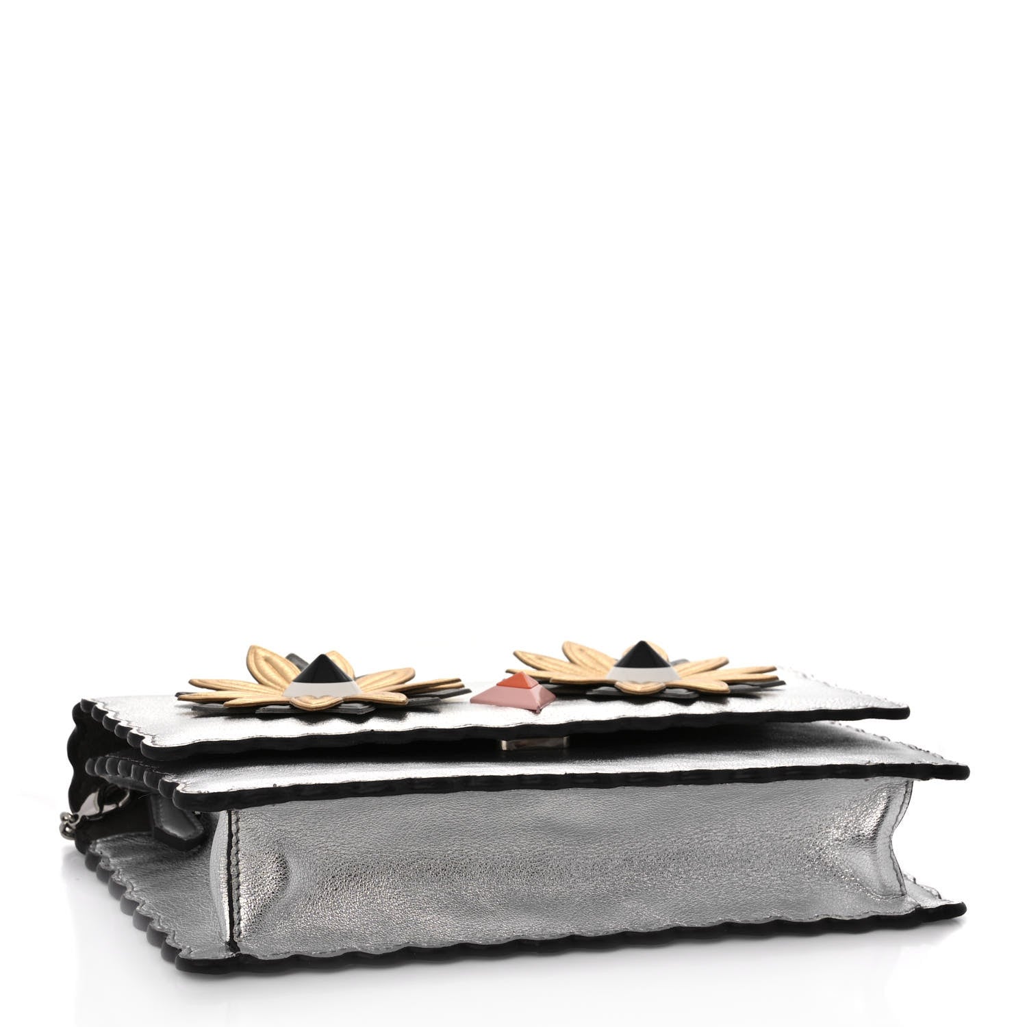 Fendi Metallic Vitello Hypnoteyes Scalloped Tube Wallet on Chain Silver 4 of 11