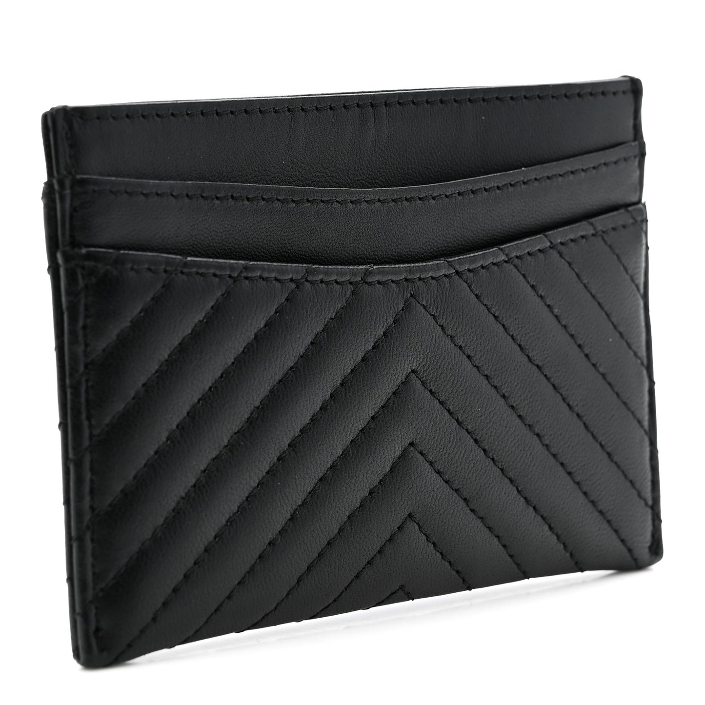 Lambskin Chevron Quilted Card Holder So Black