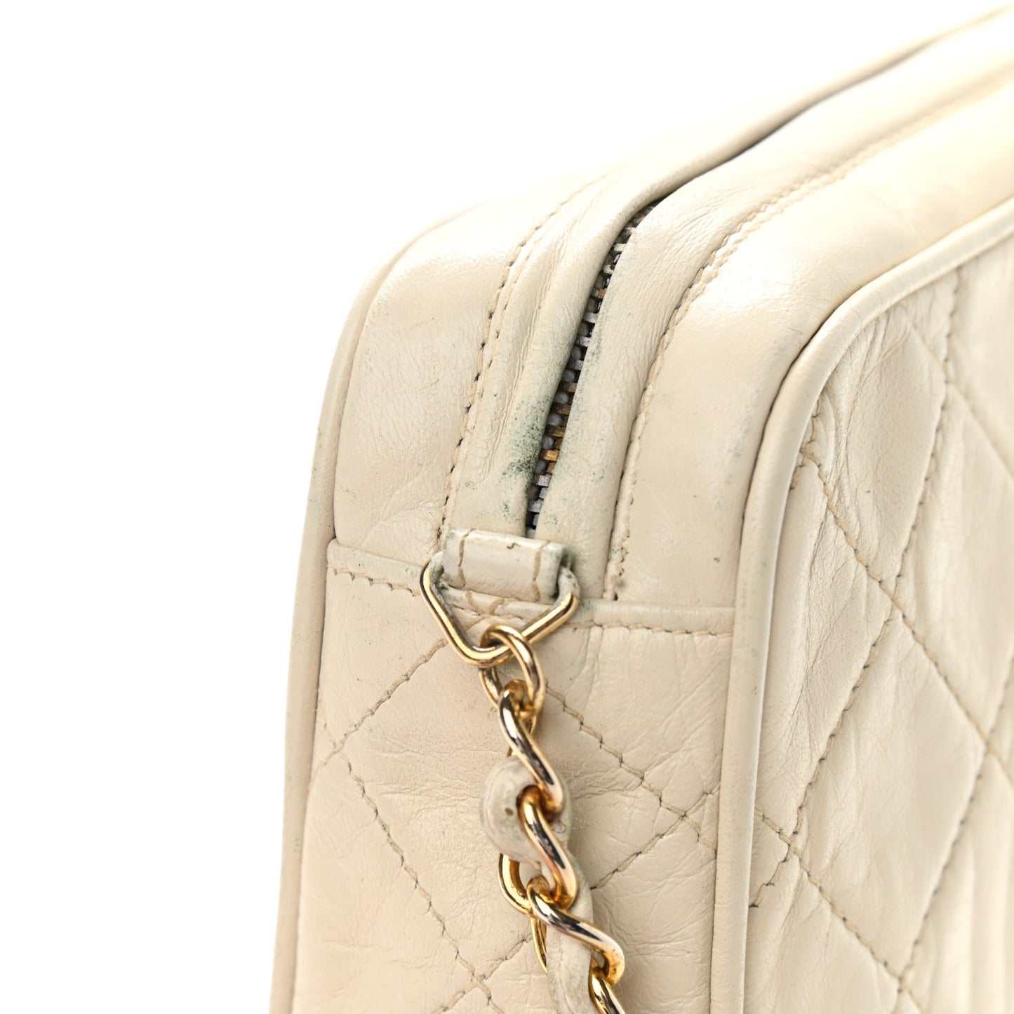 Lambskin Quilted Tassel Camera Case White