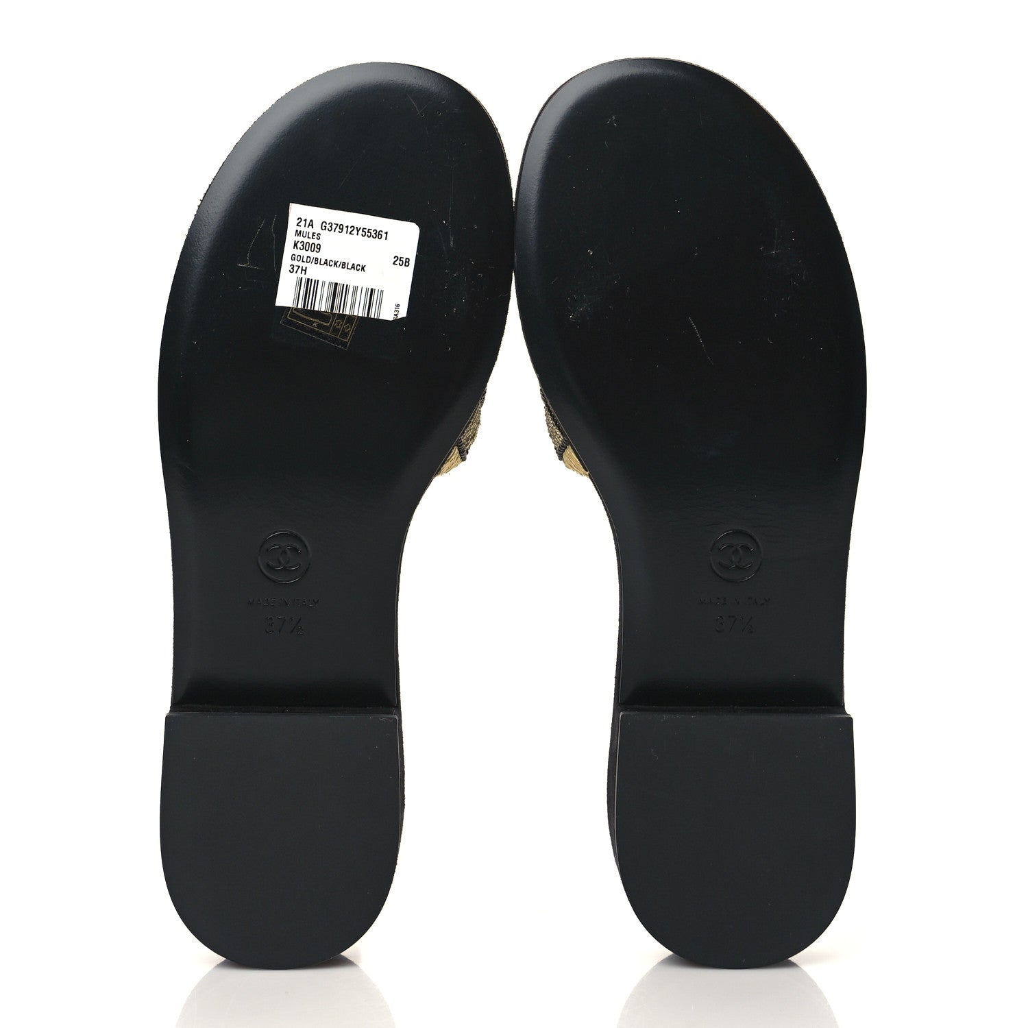 Chanel Pearl Embroidery CC Mules 37.5 Gold Black 5 of 9
