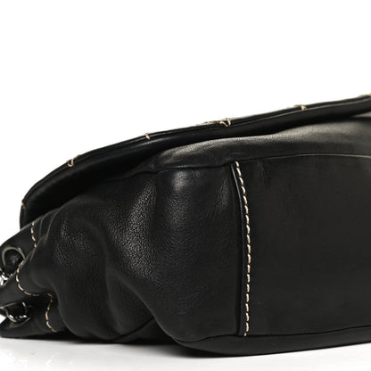 Chanel Lambskin Contrast Stitch Small Surpique Accordion Flap Black 9 of 13