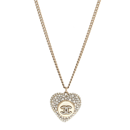 Chanel Pearl Crystal CC Heart Necklace Gold Pearly White 1 of 5