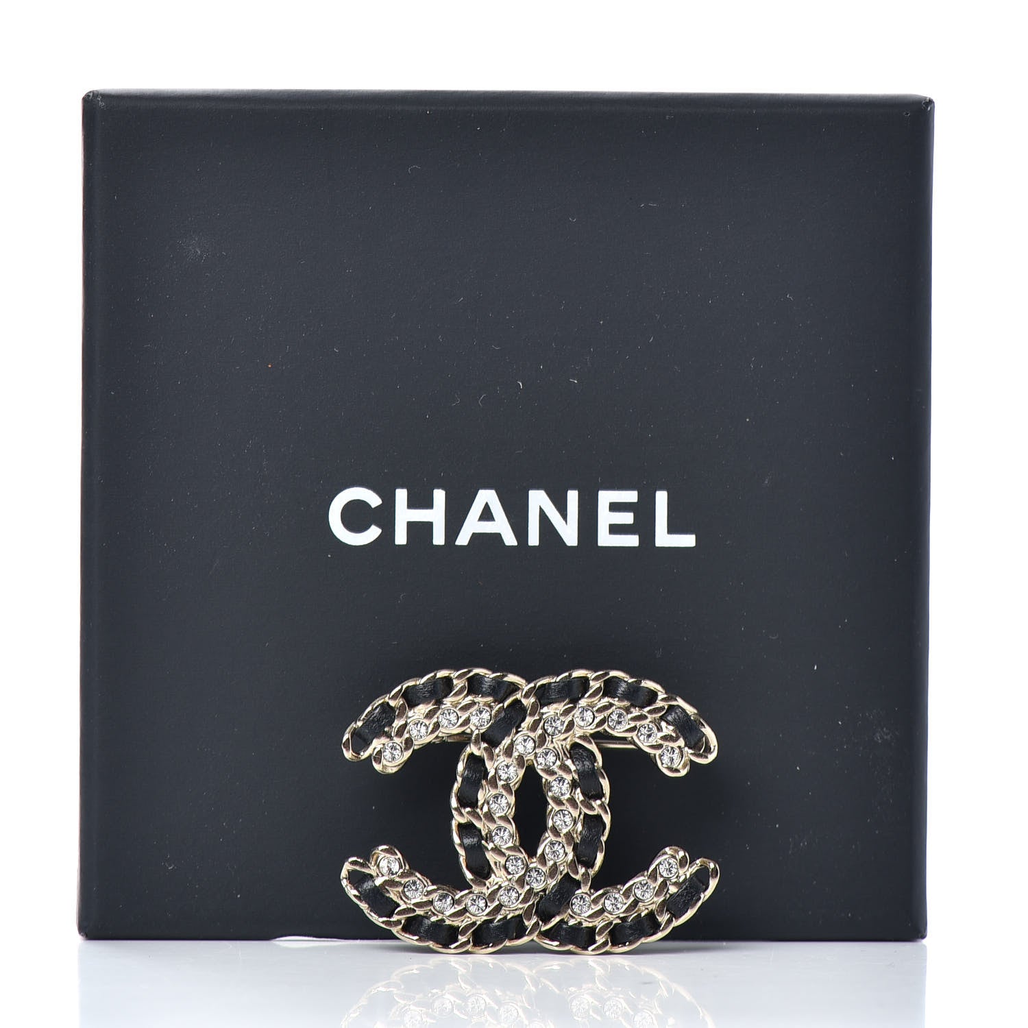 Chanel Lambskin Crystal Vintage Allure CC Chain Brooch Black Gold 5 of 5