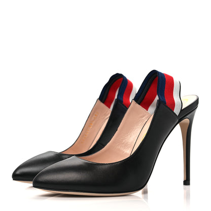Gucci Malaga Kid Web Sylvie High Heel Slingback Pumps 38.5 Black 3 of 10