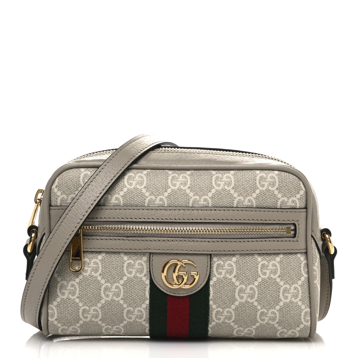 GG Supreme Monogram Textured Calfskin Web Mini Ophidia Shoulder Bag Beige Mystic White Oatmeal