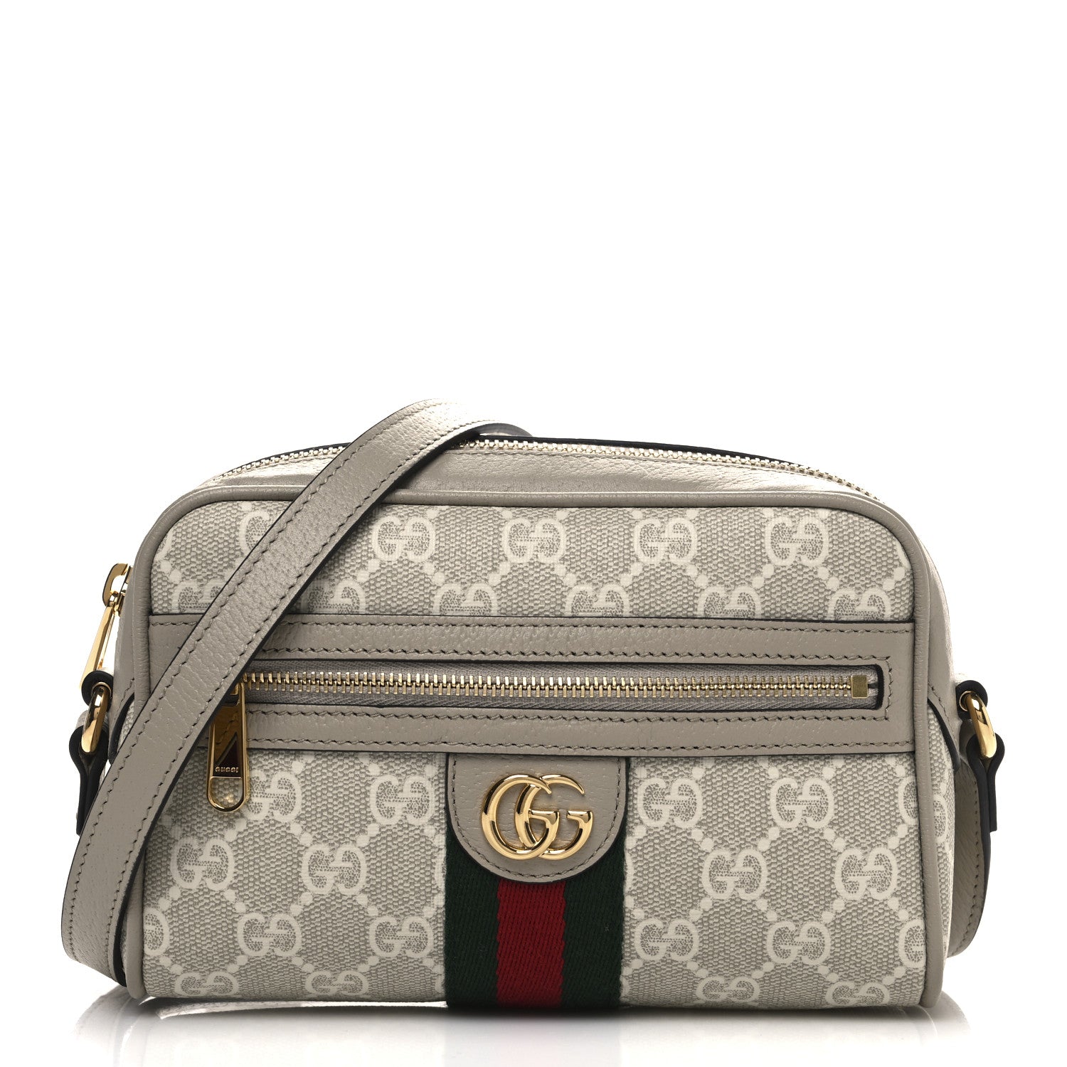 Gucci GG Supreme Monogram Textured Calfskin Web Mini Ophidia Shoulder Bag Beige Mystic White Oatmeal 1 of 9