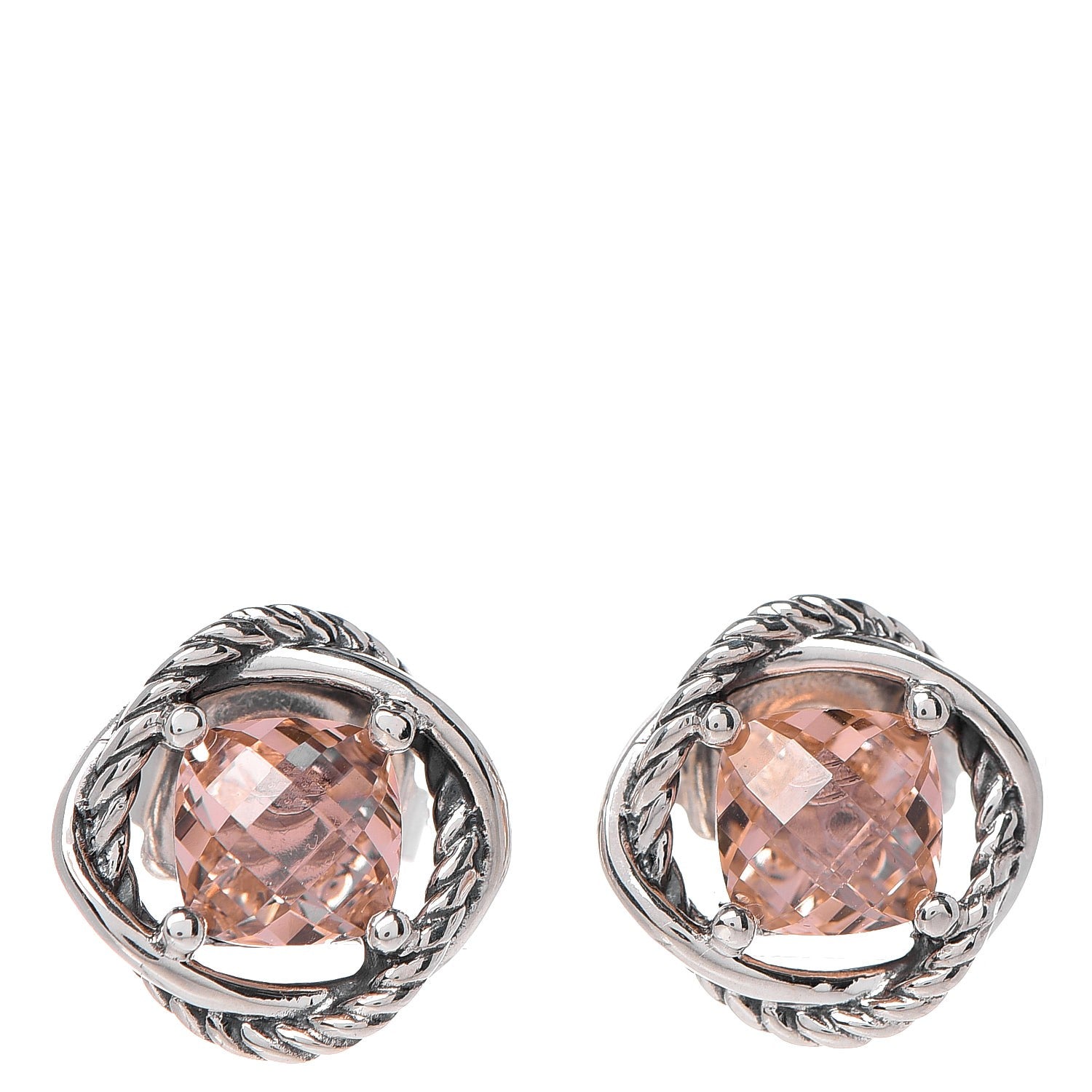 David Yurman Sterling Silver Morganite 7mm Infinity Earrings 1 of 6