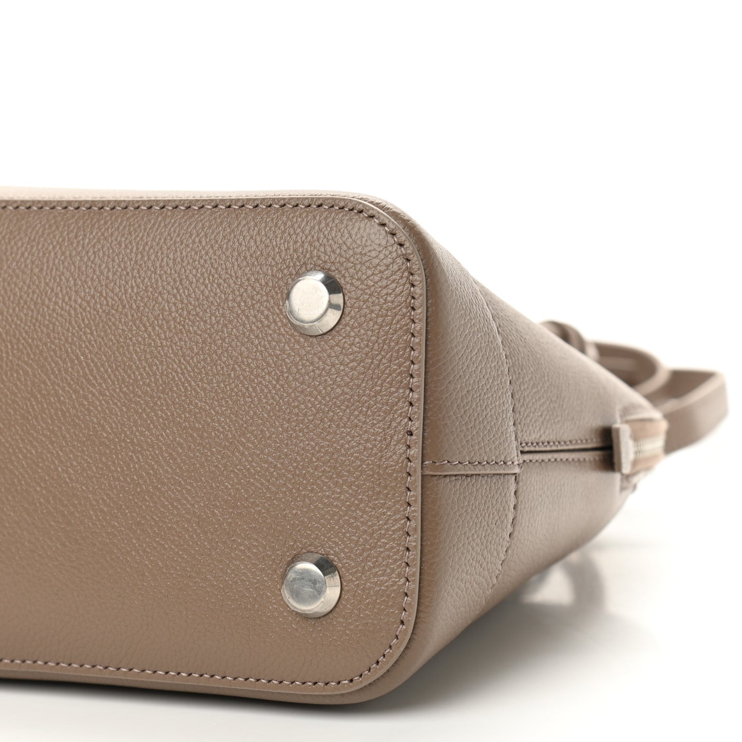 Grained Calfskin Logo S Ville Top Handle Bag Mink Grey White