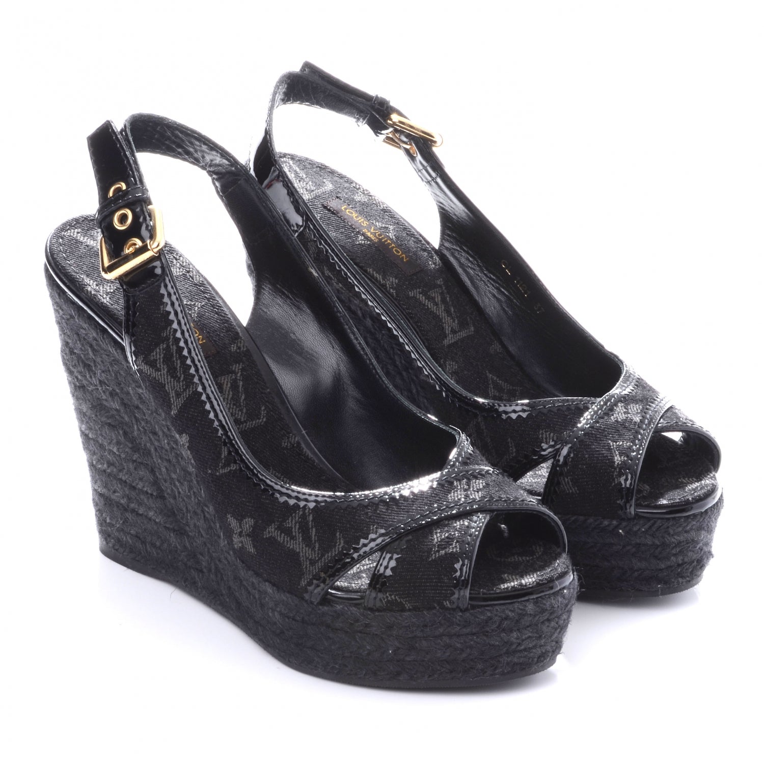Louis Vuitton Bastille Denim Wedge Sandals Black 37 3 of 6