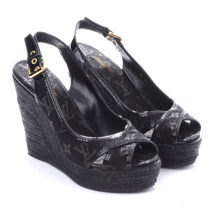 Louis Vuitton Bastille Denim Wedge Sandals Black 37 3 of 6
