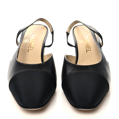 Chanel Goatskin Grosgrain Cap Toe CC Slingback Sandals 38.5 Black 2 of 9