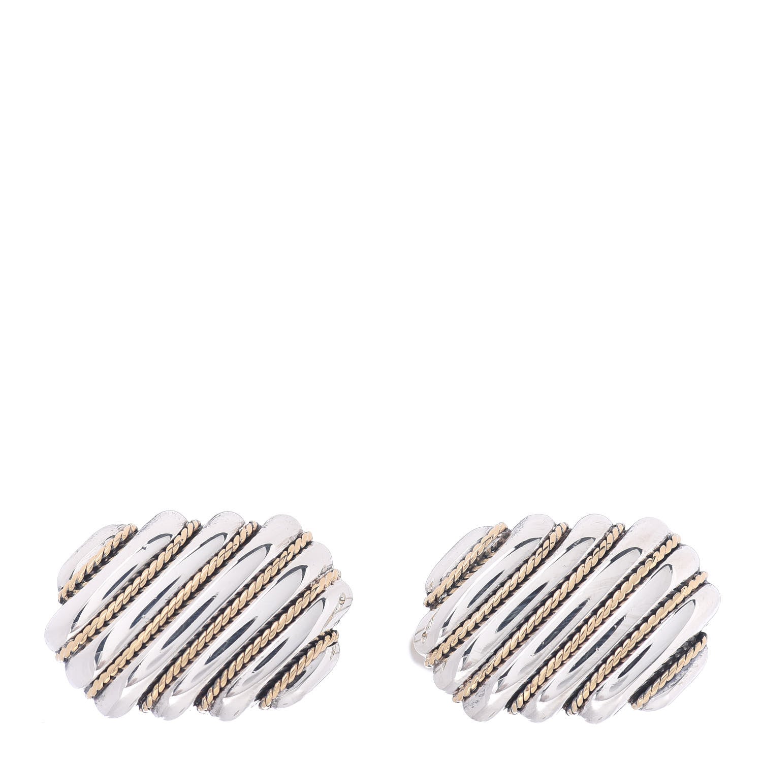 Tiffany Sterling Silver 18K Yellow Gold Diagonal Rib Cufflinks 1 of 4
