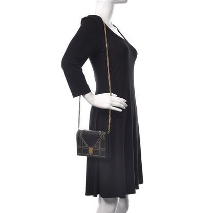Christian Dior Calfskin Studded Diorama Wallet on Chain Pouch Black 2 of 10