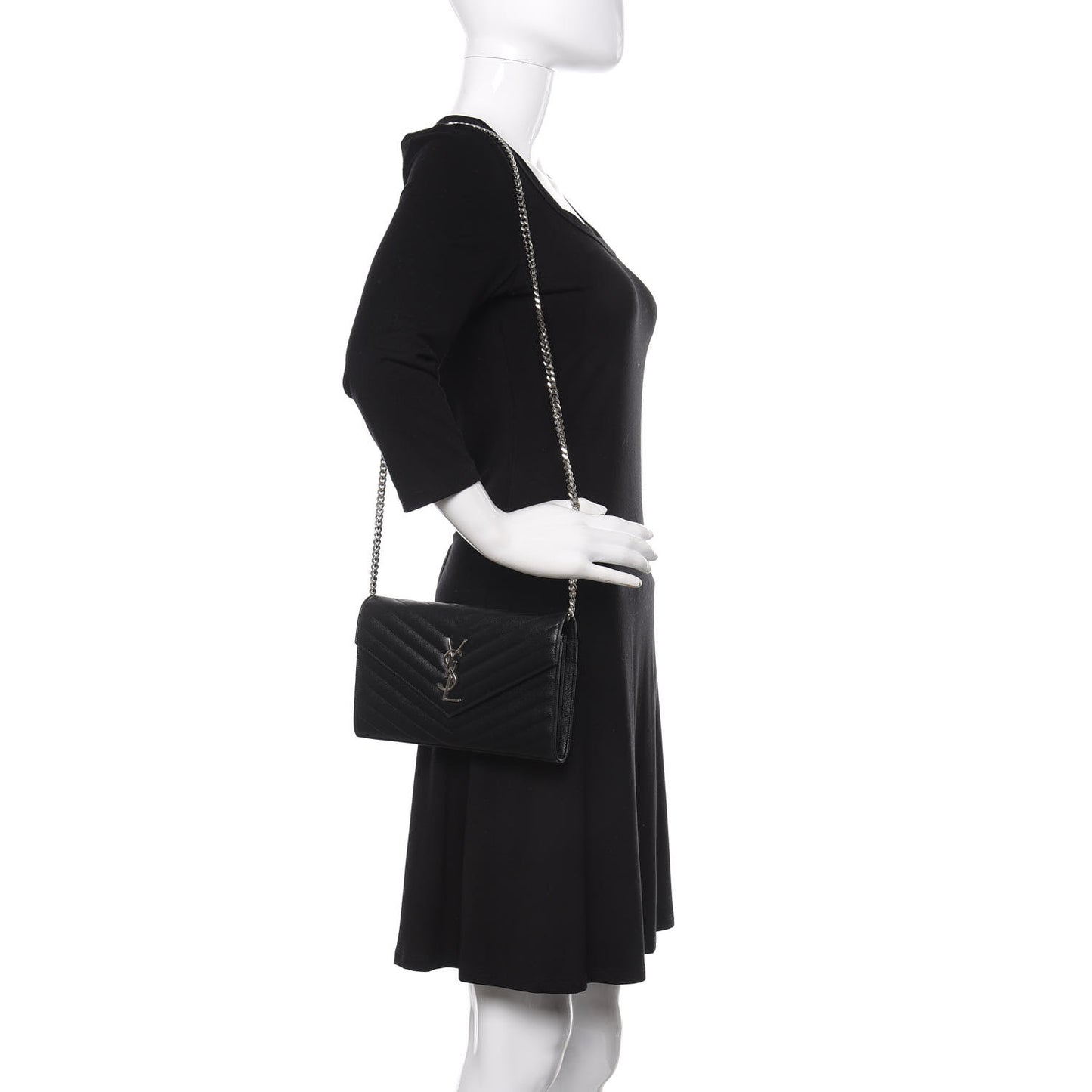Grain De Poudre Matelasse Chevron Monogram Chain Wallet Black