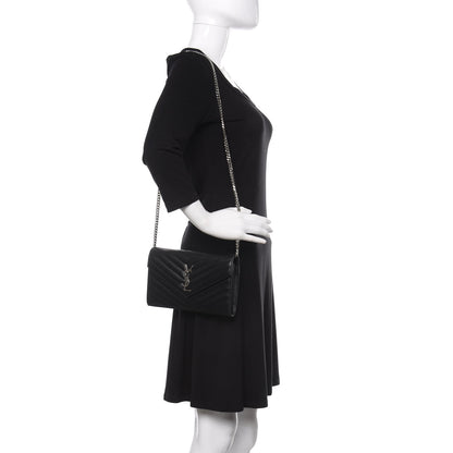 Saint Laurent Grain De Poudre Matelasse Chevron Monogram Chain Wallet Black 2 of 10