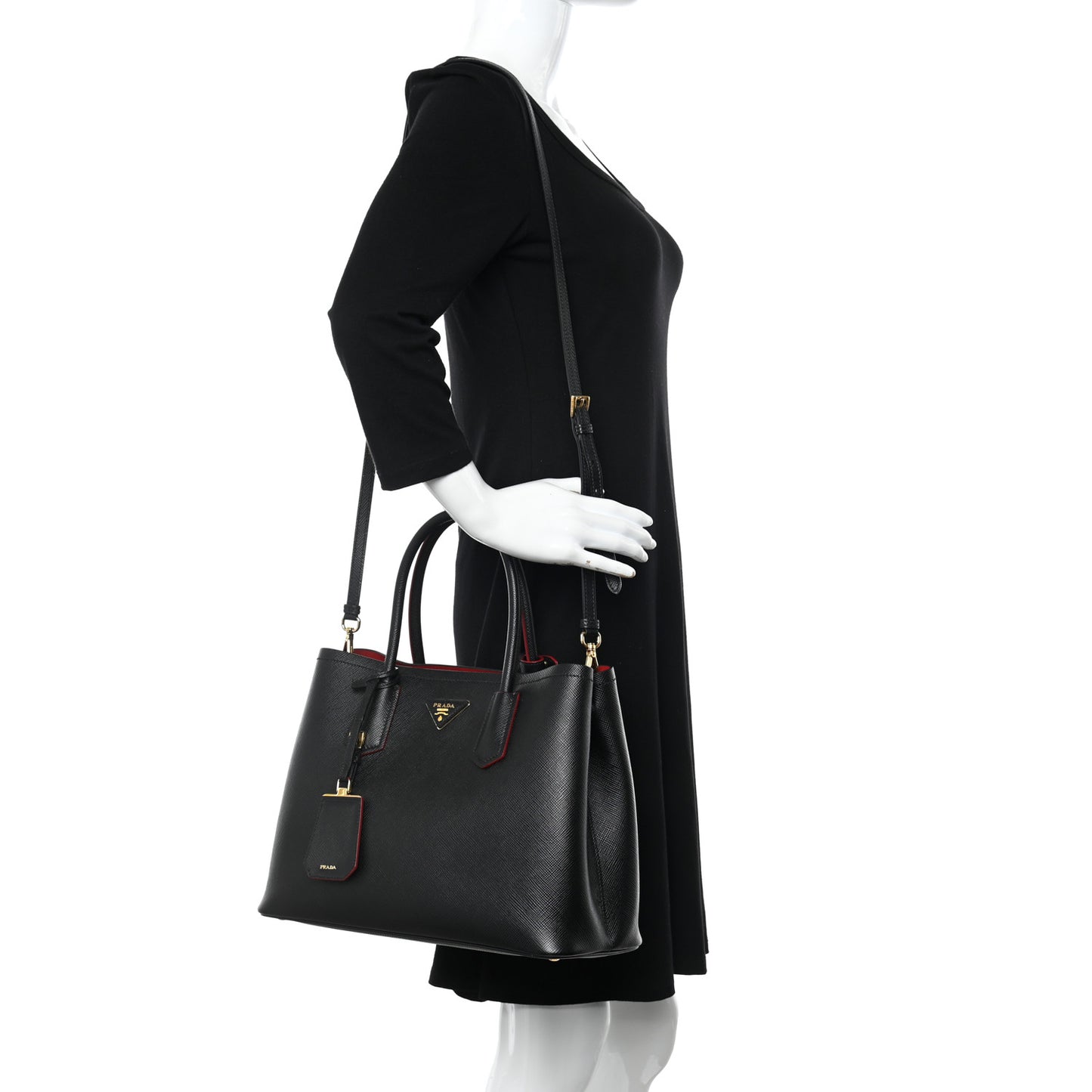 Saffiano Cuir Medium Double Bag Black Fuoco
