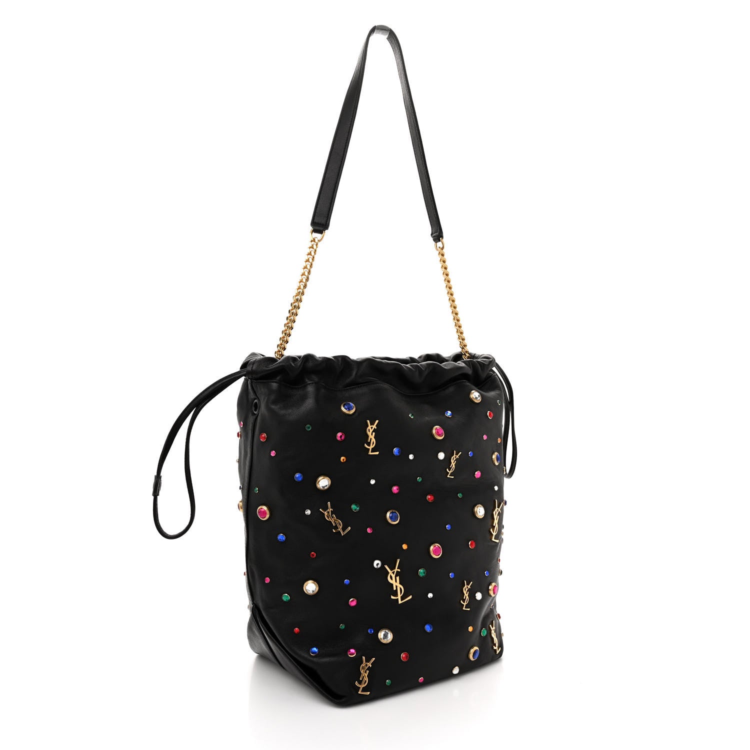Saint Laurent Lambskin Charm Studded Teddy Drawstring Bag Black 3 of 11