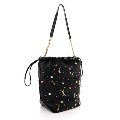 Saint Laurent Lambskin Charm Studded Teddy Drawstring Bag Black 3 of 11