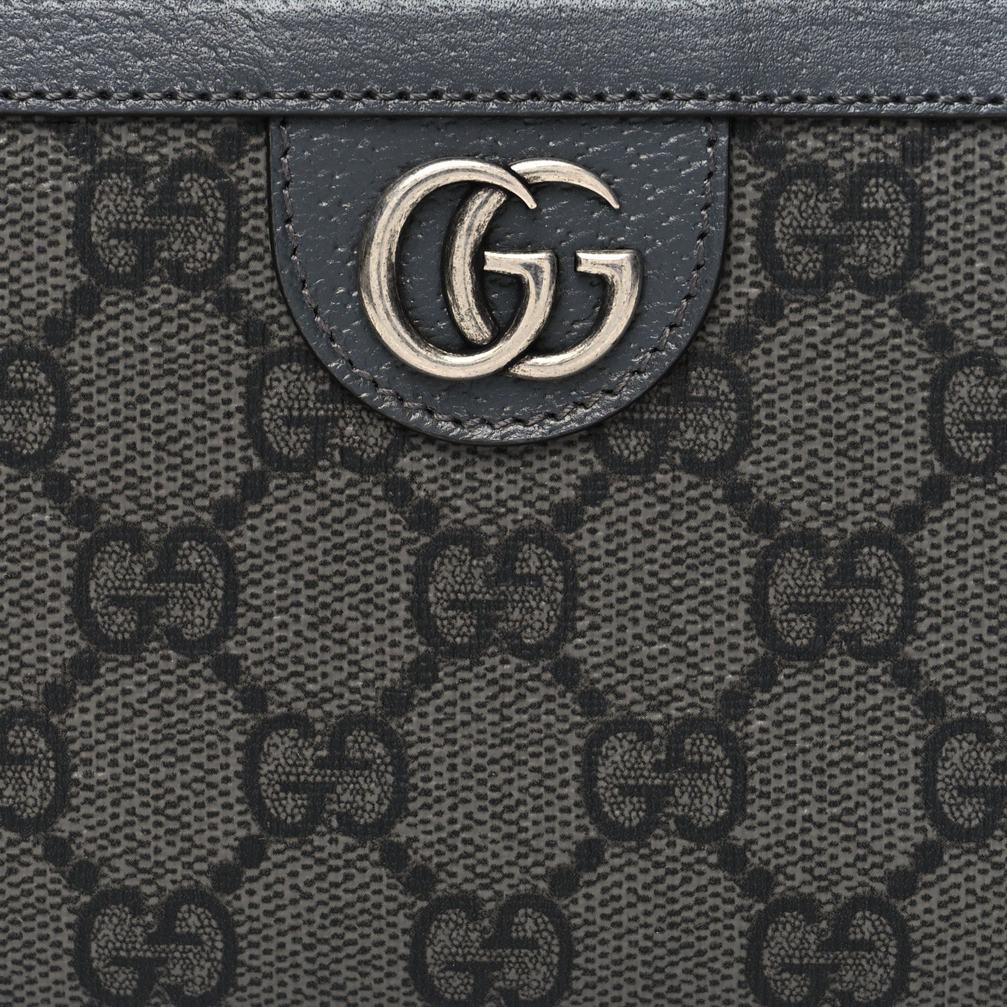 GG Supreme Monogram Textured Dollar Calfskin Ophidia Zip Around Wallet Grey Black Graphite Grey