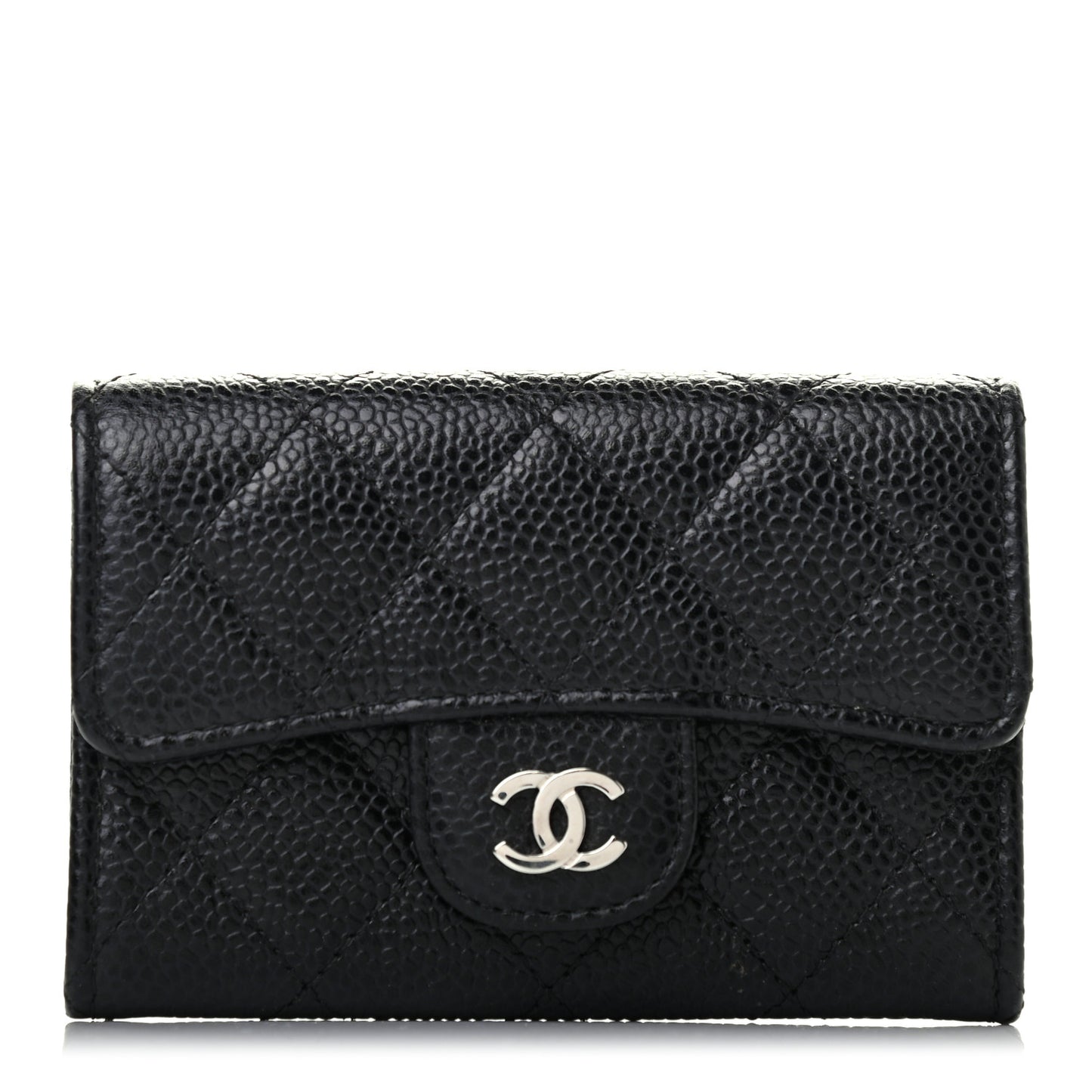 Caviar Quilted Flap Card Holder Black
