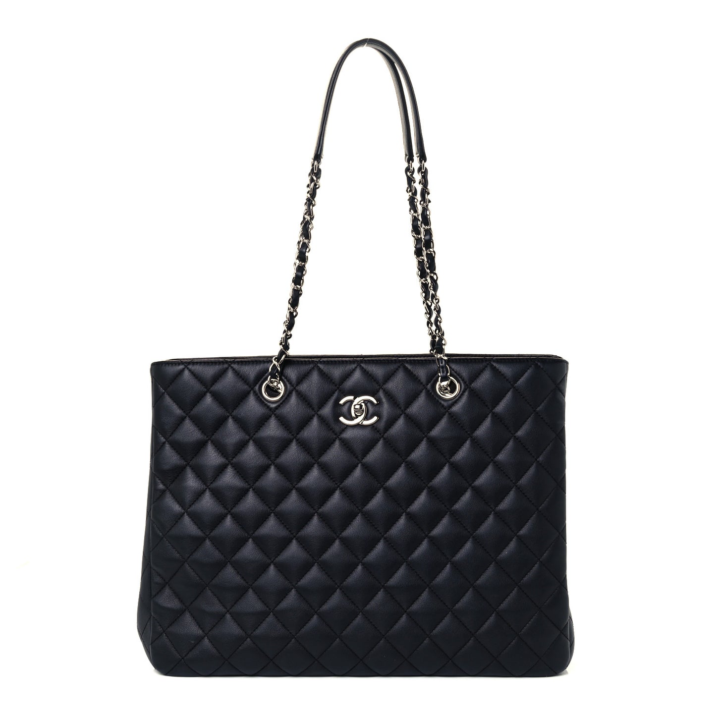 Calfskin Quilted Large Classic Shopping Tote Black