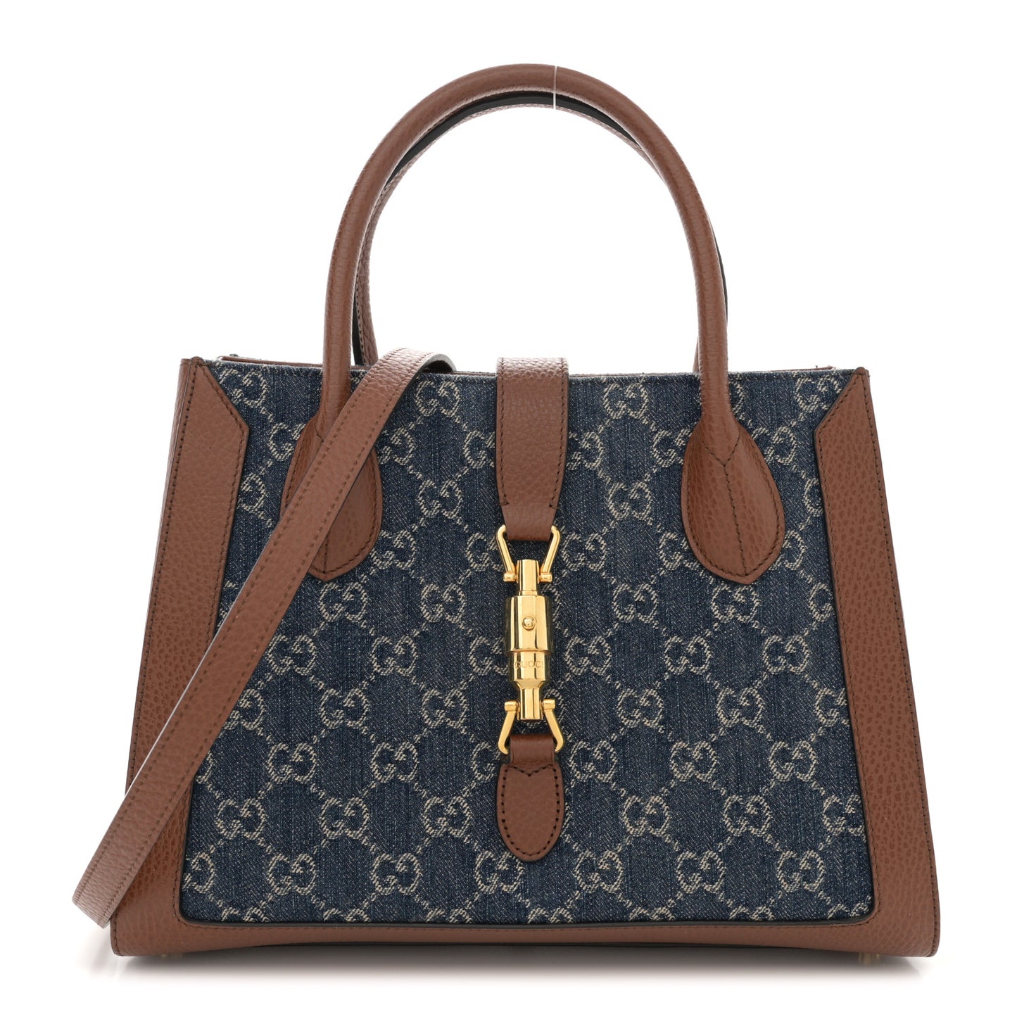 New Denim GG Monogram Dollar Calfskin Medium Jackie 1961 Tote Blue Tea Cuir Epilog