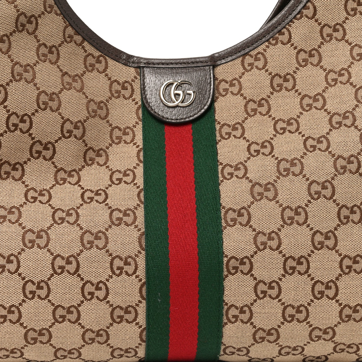 Gucci GG Monogram Web Large Giglio Tote Beige Brown 8 of 10