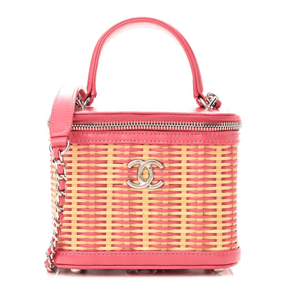 Chanel Calfskin Raffia Small Take Away Vanity Case Bag Pink Beige 1 of 11