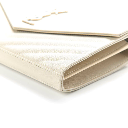 Saint Laurent Grain De Poudre Matelasse Chevron Monogram Chain Wallet Crema Soft 5 of 9