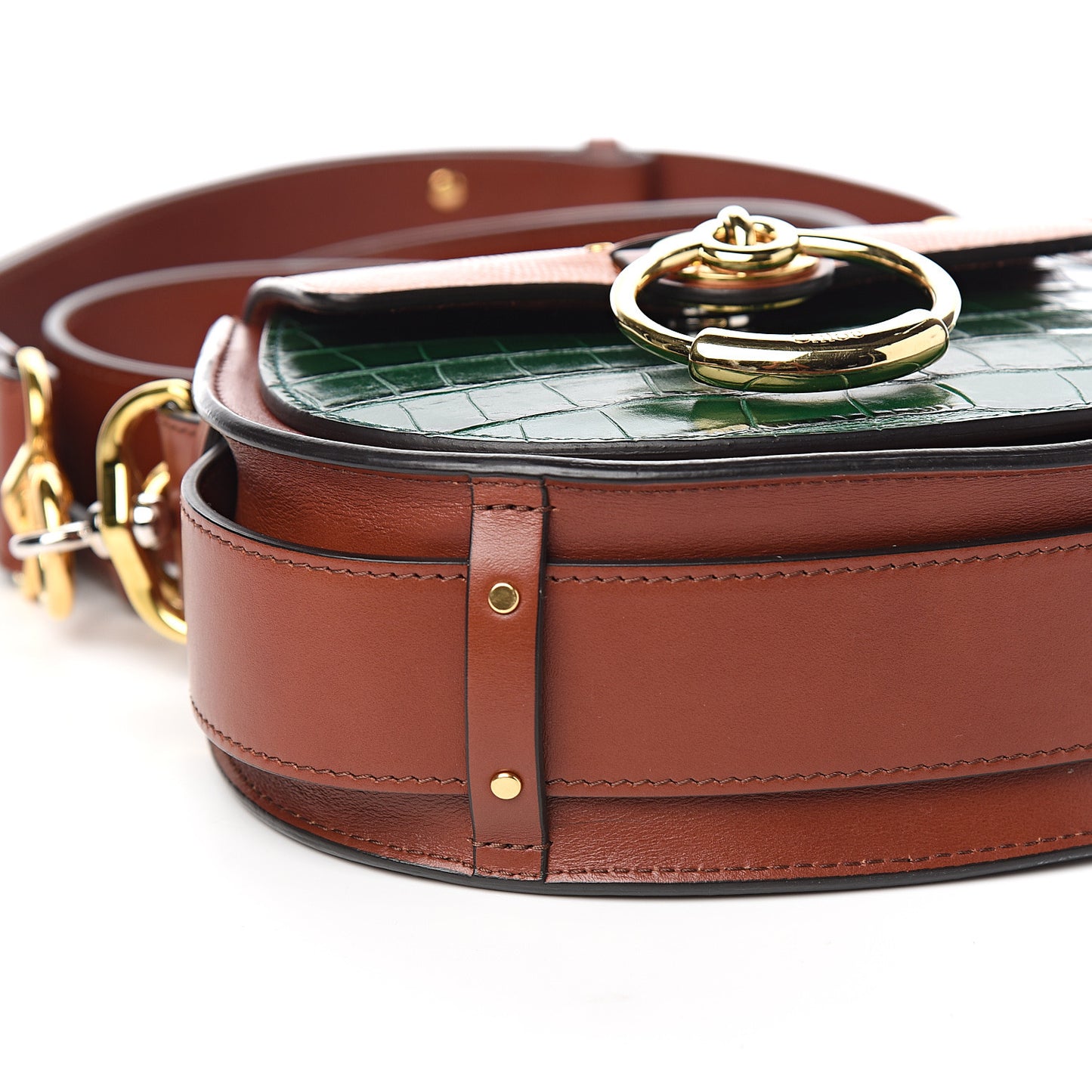 Calfskin Crocodile Embossed Small Tess Bag Woodsy Green Brown