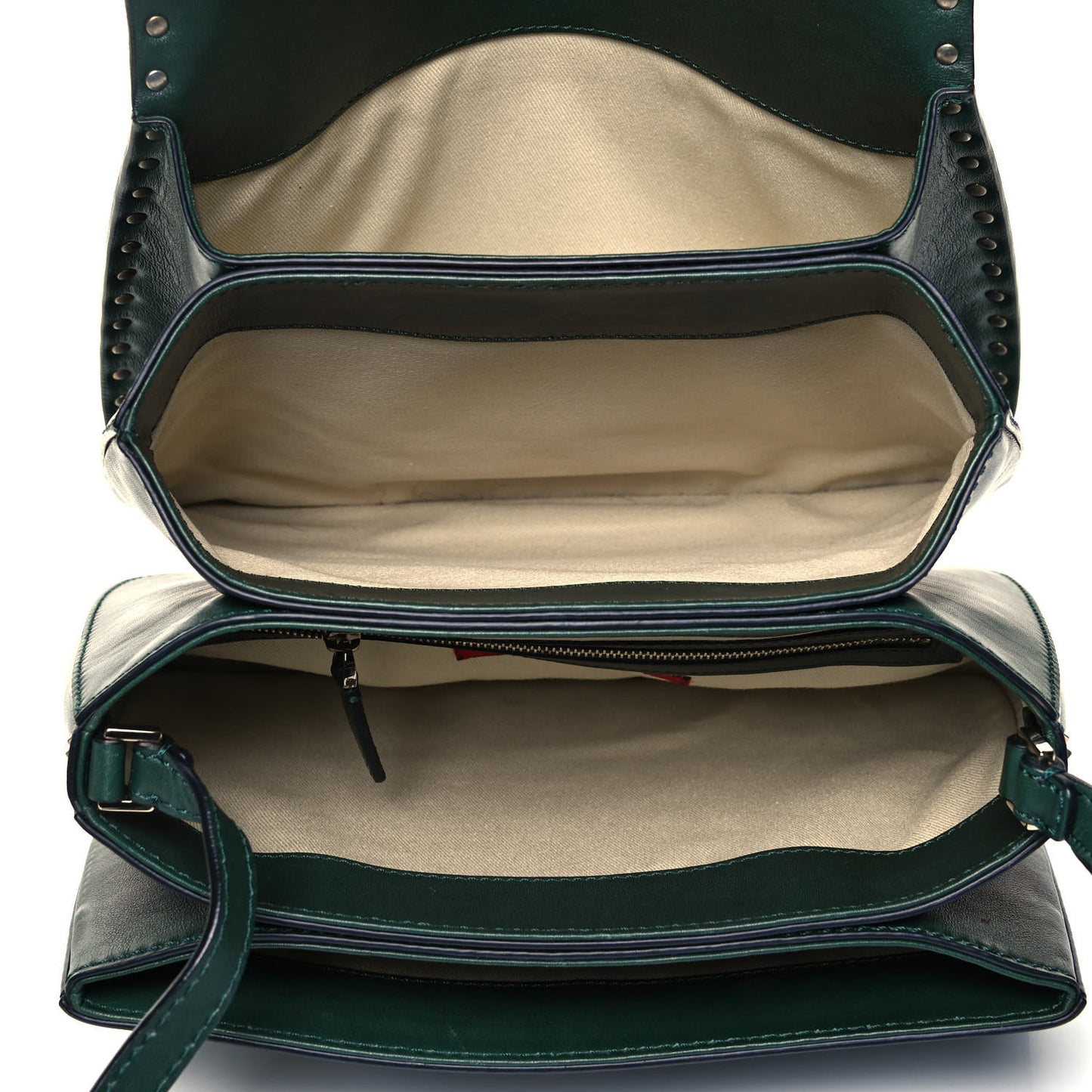 Vitello Rockstud Shoulder Flap Bag Green